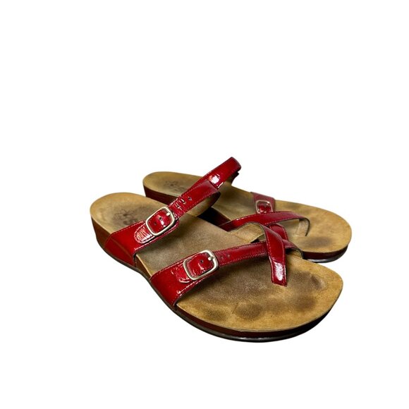 SAS Shelly Toe Loop Red Patent Leather Sandals Women’s 8M Comfort Orthotic Slip - Picture 2 of 10